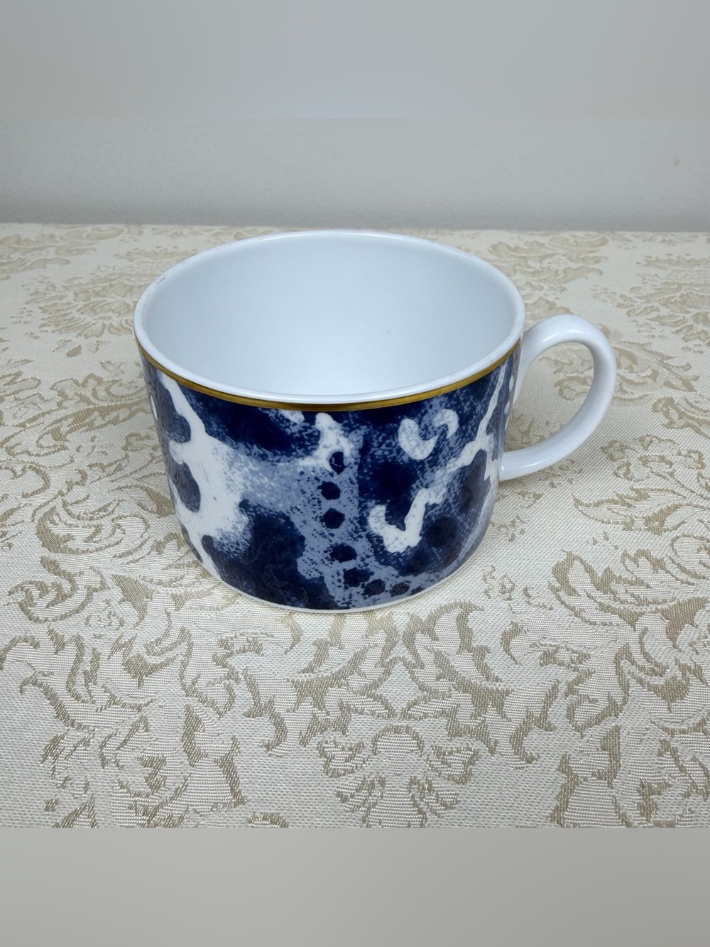Ralph Lauren Navy Marble Porcelain Mug with Gold Rim, Round Hill